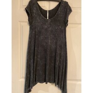 Lani California Acid Wash Sharkbite Tunic Top Charcoal Gray Small Mini Dress